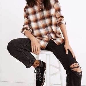 Madewell Flannel Side-Button Oversized Ex-Boyfriend Shirt in Bickett Plaid